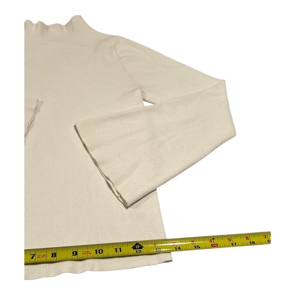 Maeve Anthropologie Women's Small Cream Ribbed Mock Neck Bell Sleeve Top - Picture 13 of 13
